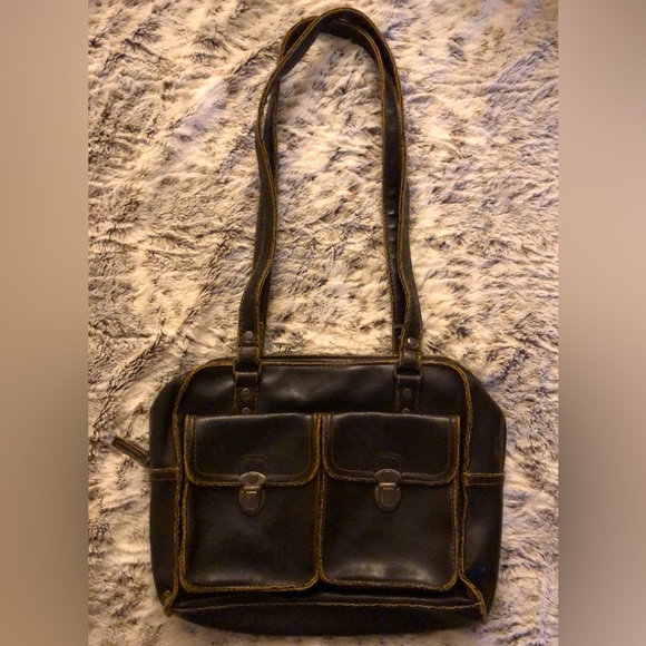 NWOT Distressed small brown leather handbag - Picture 2 of 4